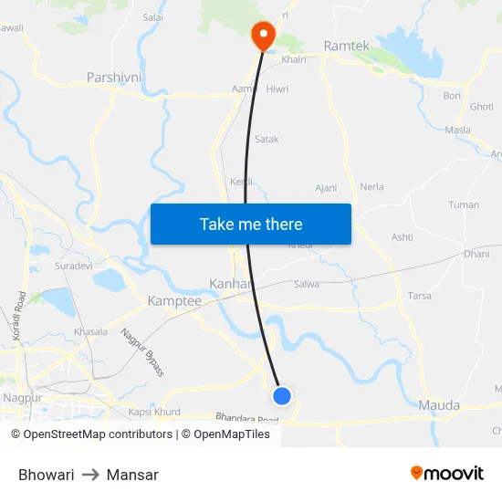 Bhowari to Mansar map