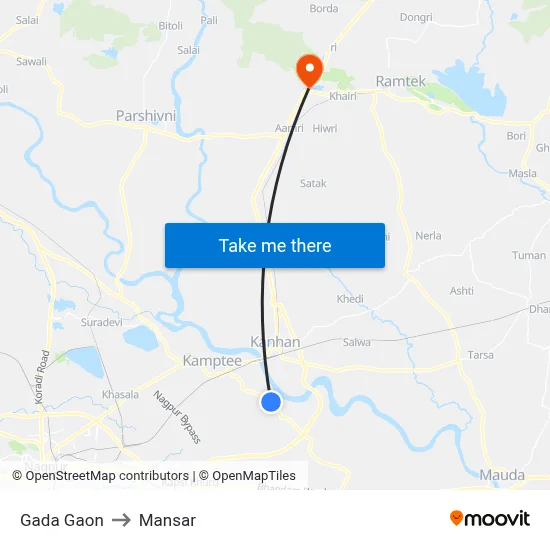 Gada Gaon to Mansar map