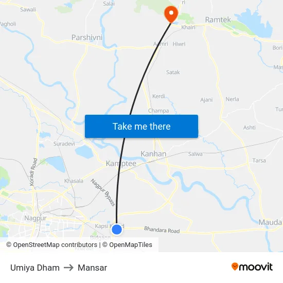 Umiya Dham to Mansar map
