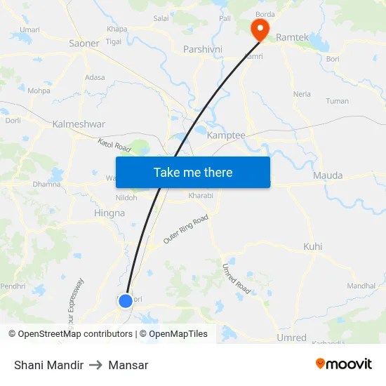 Shani Mandir to Mansar map