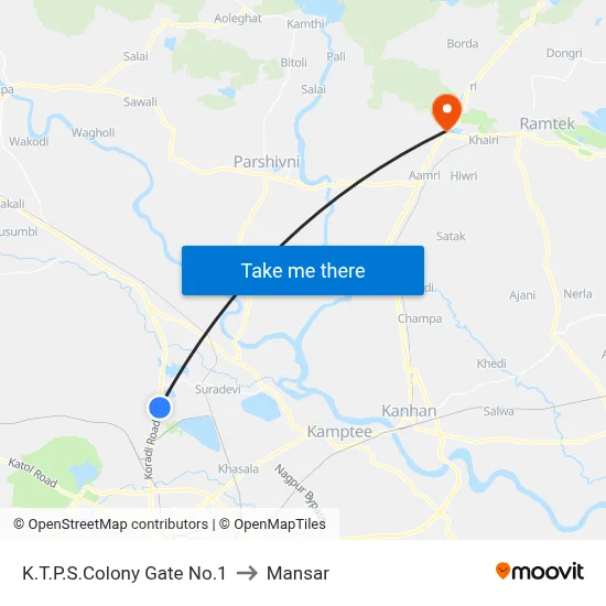 K.T.P.S.Colony Gate No.1 to Mansar map