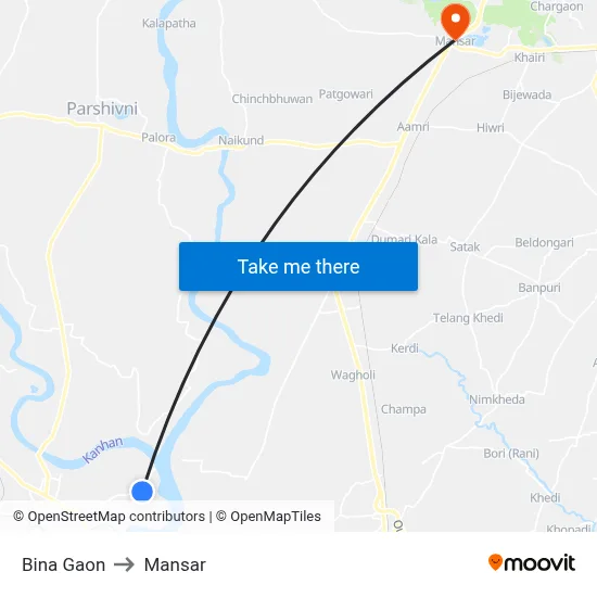 Bina Gaon to Mansar map