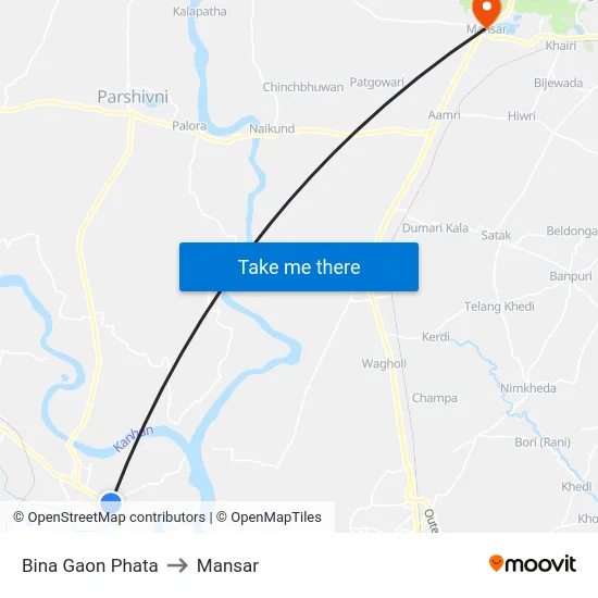 Bina Gaon Phata to Mansar map
