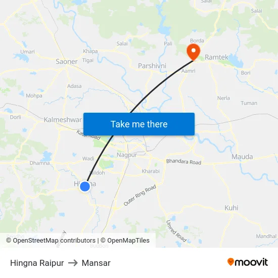 Hingna Raipur to Mansar map