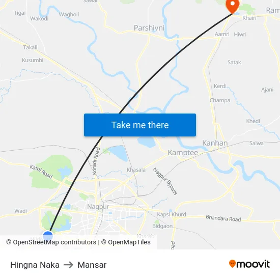 Hingna Naka to Mansar map