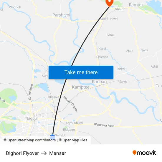 Dighori Flyover to Mansar map