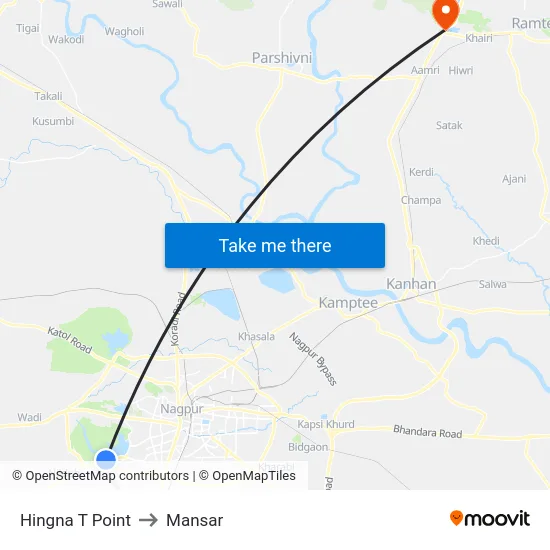 Hingna T Point to Mansar map