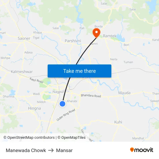 Manewada Chowk to Mansar map