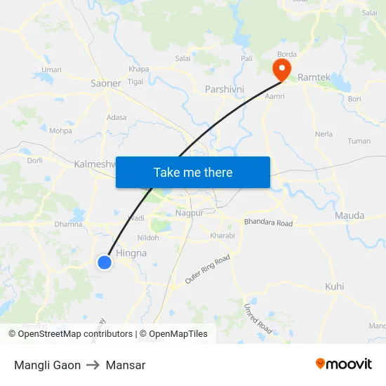 Mangli Gaon to Mansar map