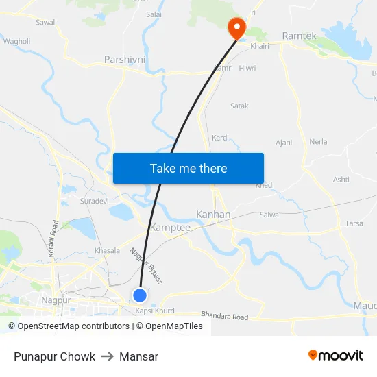 Punapur Chowk to Mansar map