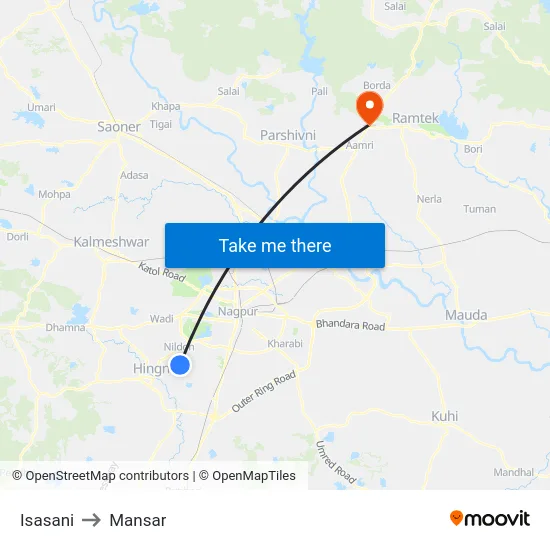 Isasani to Mansar map