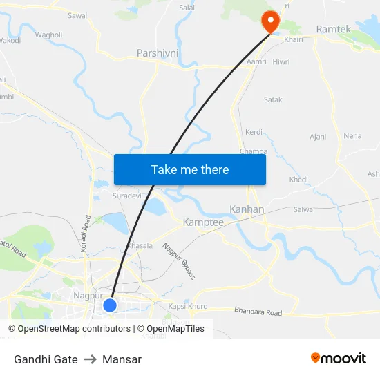Gandhi Gate to Mansar map