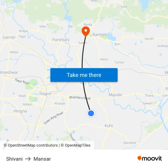 Shivani to Mansar map