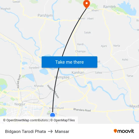 Bidgaon Tarodi Phata to Mansar map