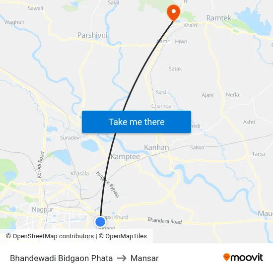 Bhandewadi Bidgaon Phata to Mansar map