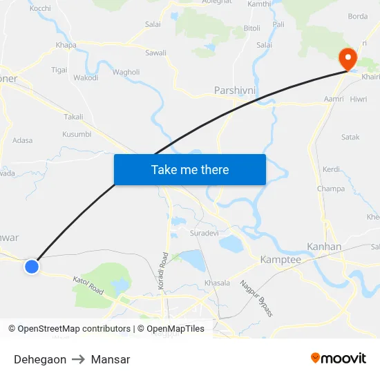 Dehegaon to Mansar map