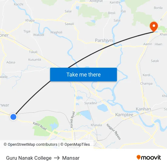 Guru Nanak College to Mansar map