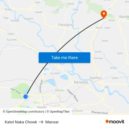 Katol Naka Chowk to Mansar map