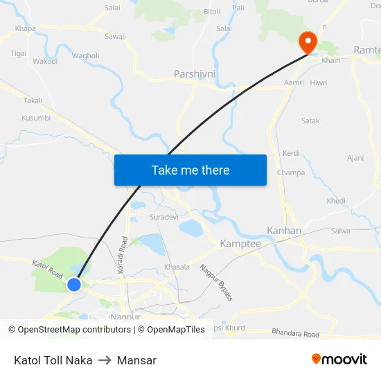 Katol Toll Naka to Mansar map