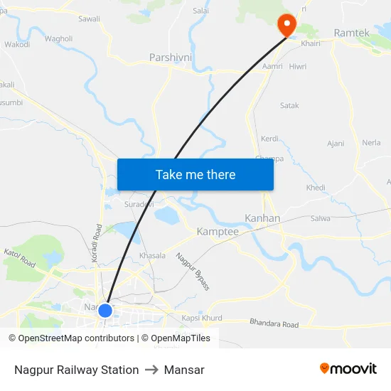 Nagpur Railway Station to Mansar map