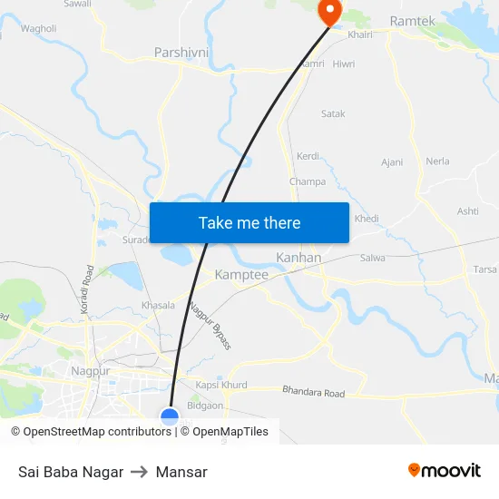 Sai Baba Nagar to Mansar map