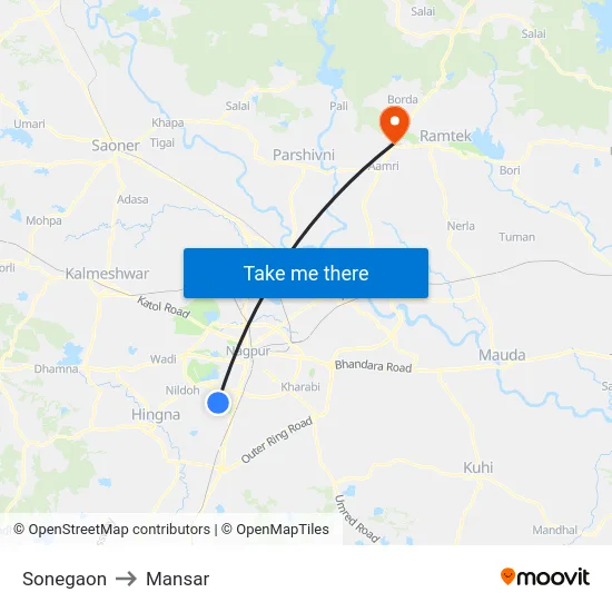 Sonegaon to Mansar map