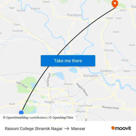 Raisoni College Shramik Nagar to Mansar map