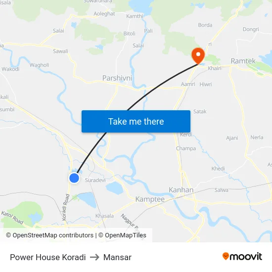 Power House Koradi to Mansar map