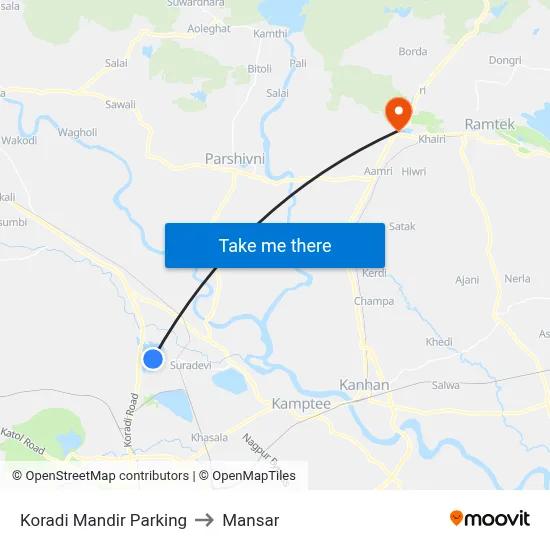 Koradi Mandir Parking to Mansar map