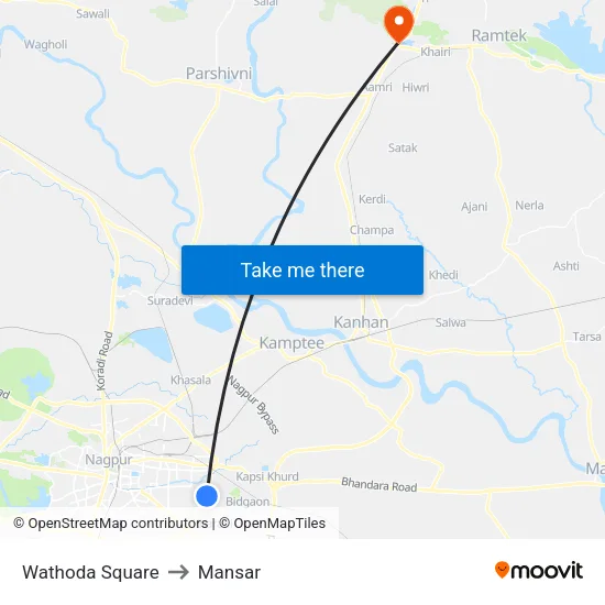 Wathoda Square to Mansar map