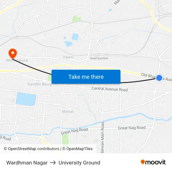 Wardhman Nagar to University Ground map