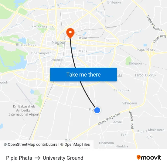 Pipla Phata to University Ground map