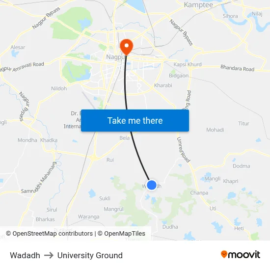 Wadadh to University Ground map