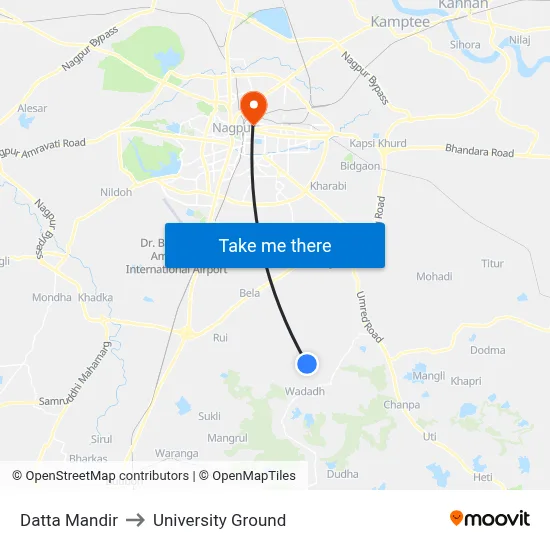 Datta Mandir to University Ground map