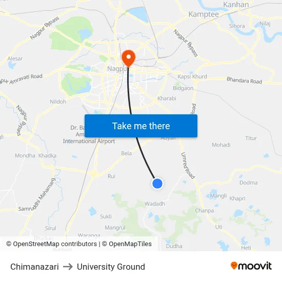चिमनाजारी to विश्वविद्यालय मैदान map