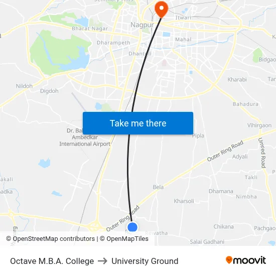 Octave M.B.A. College to University Ground map
