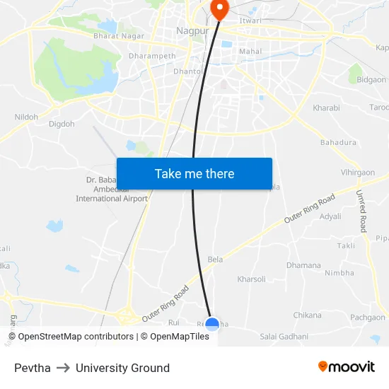 Pevtha to University Ground map
