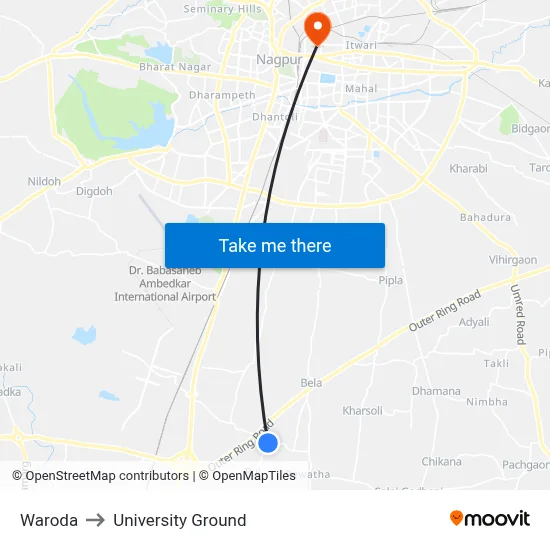 Waroda to University Ground map