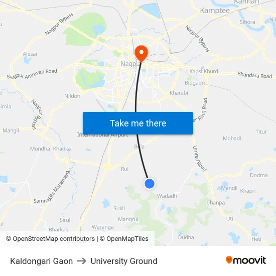 Kaldongari Gaon to University Ground map