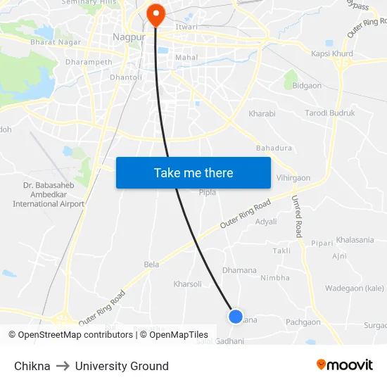 Chikna to University Ground map