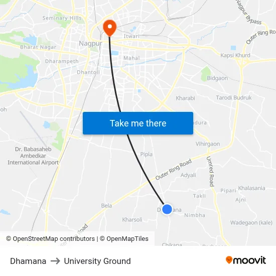 Dhamana to University Ground map