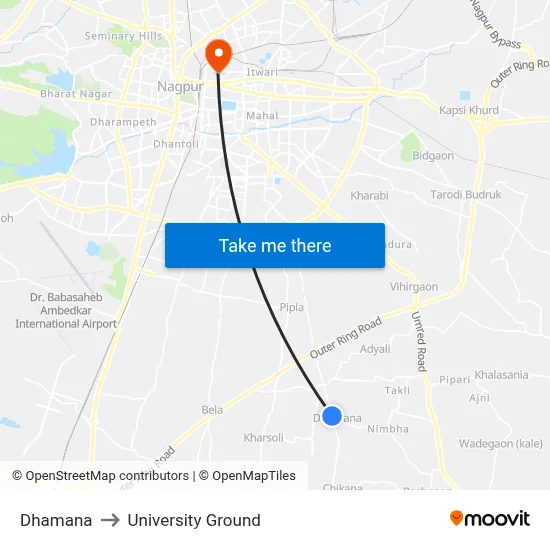 Dhamana to University Ground map