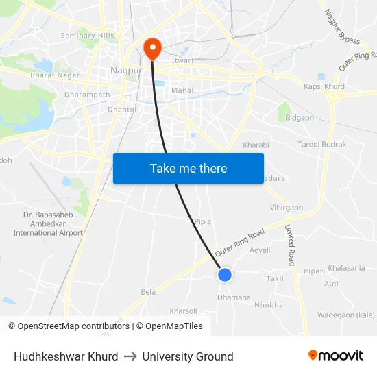 Hudhkeshwar Khurd to University Ground map