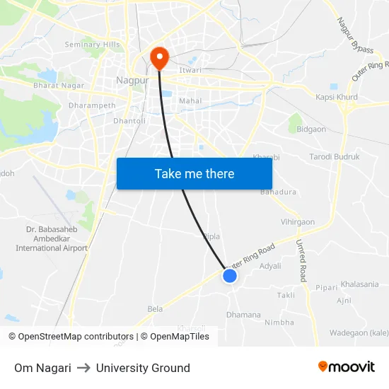Om Nagari to University Ground map