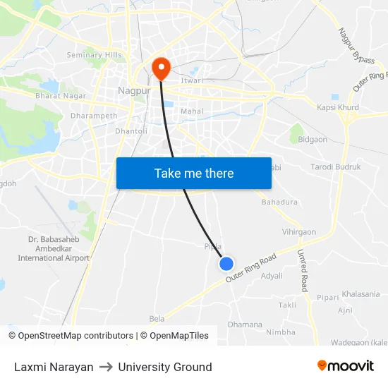 Laxmi Narayan to University Ground map