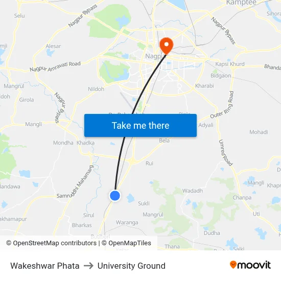 Wakeshwar Phata to University Ground map