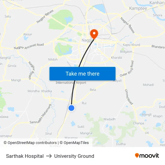Sarthak Hospital to University Ground map