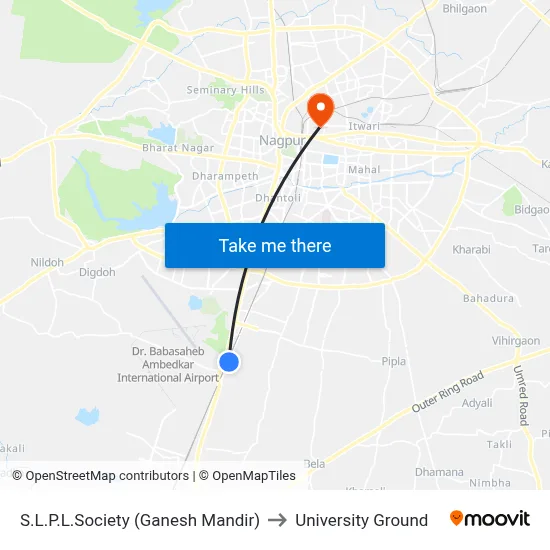 S.L.P.L.Society (Ganesh Mandir) to University Ground map