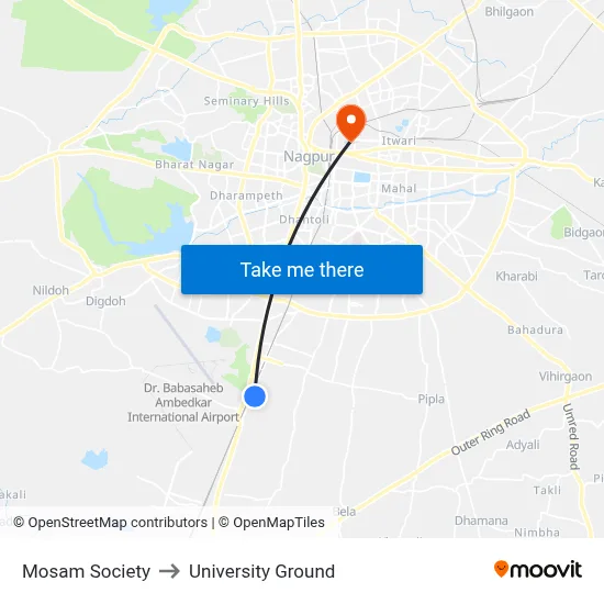 Mosam Society to University Ground map