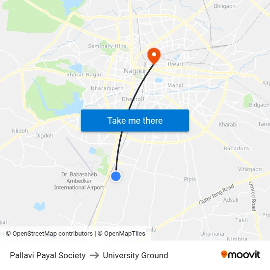 Pallavi Payal Society to University Ground map